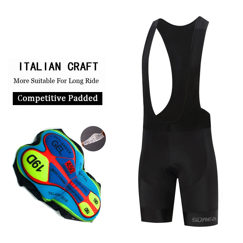 SUREA Men's Summer Cycling Shorts 19D Cycling Bib Shorts Team Outdoor MTB Bicycle Quick Dry Pants