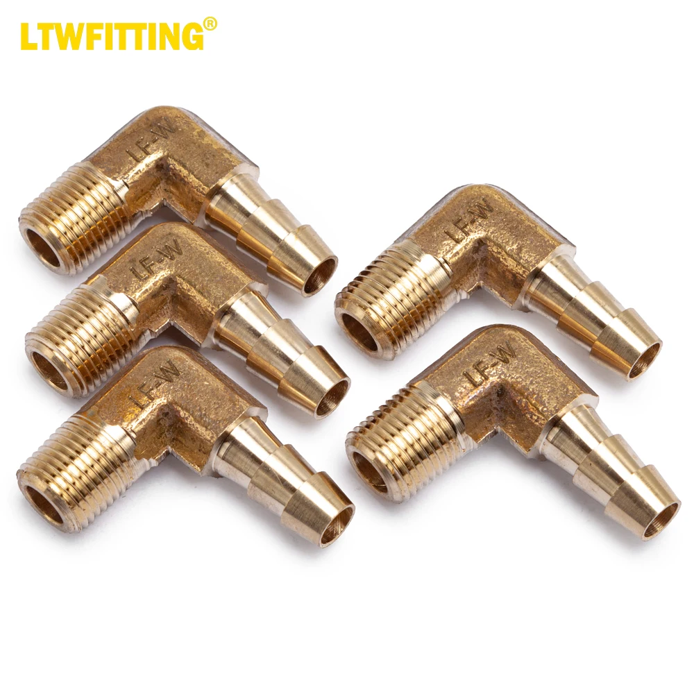 

LTWFITTING LF 90 Deg Elbow Brass Barb Fitting 1/4" Hose Barb x 1/8" Male NPT Thread Fuel Boat Water (Pack of 5)