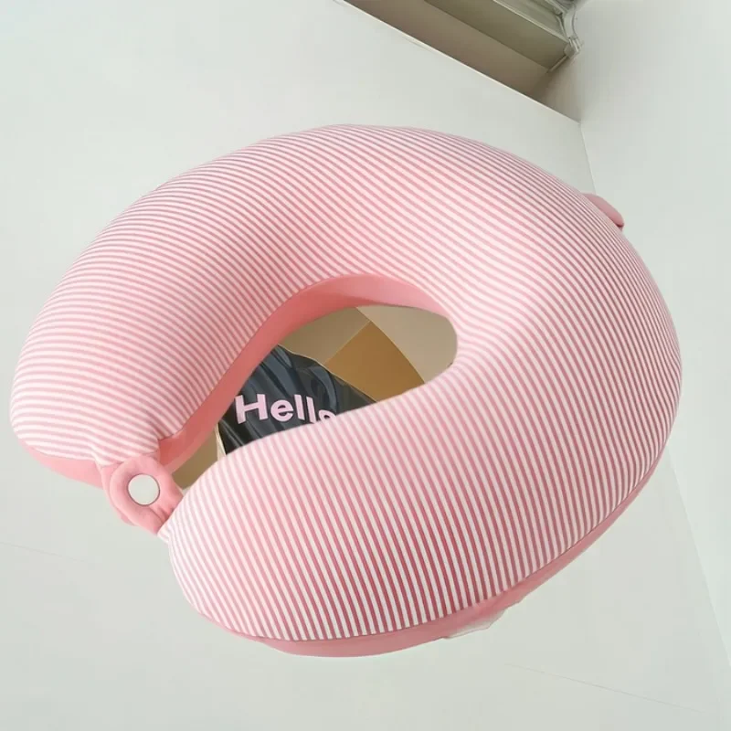 2025 new knitted striped U-shaped neck pillow multi-function travel aircraft portable use pillow 3