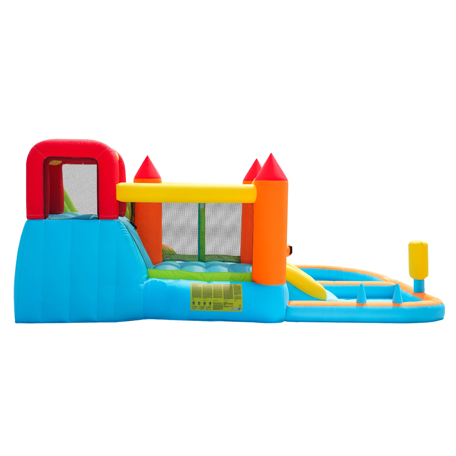 Multifunktionales aufblasbares Outdoor-Hüpfhaus mit Gebläse, Wasserrutsche, Trampolin, Basketballkorb und 2 Poolbereichen für trockene Nutzung. – Detail 16