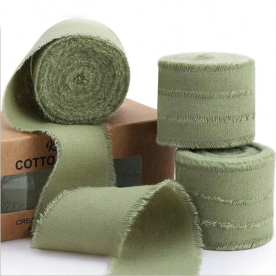 Ins 5 Yards Wide 3.8cm Cotton ribbon Green DIY Gift Box Packaging ...