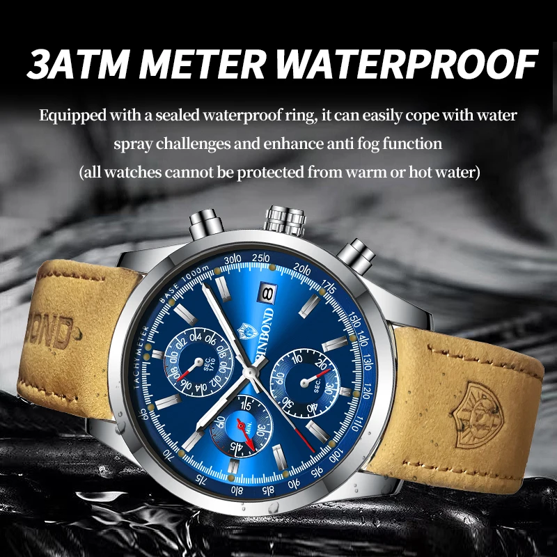 2024 New Fashion Man Watch High Quality Waterproof Chronograph Luminous Men's Wristwatch Leather Men Quartz Watches Casual Clock