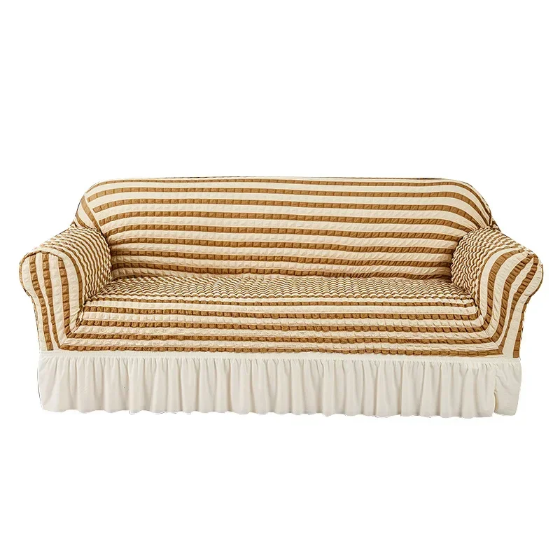 Sofa Cover All-Inclusive Universal Lazy Non-Slip Seersucker Milky White Integrated Elastic Sofa 5
