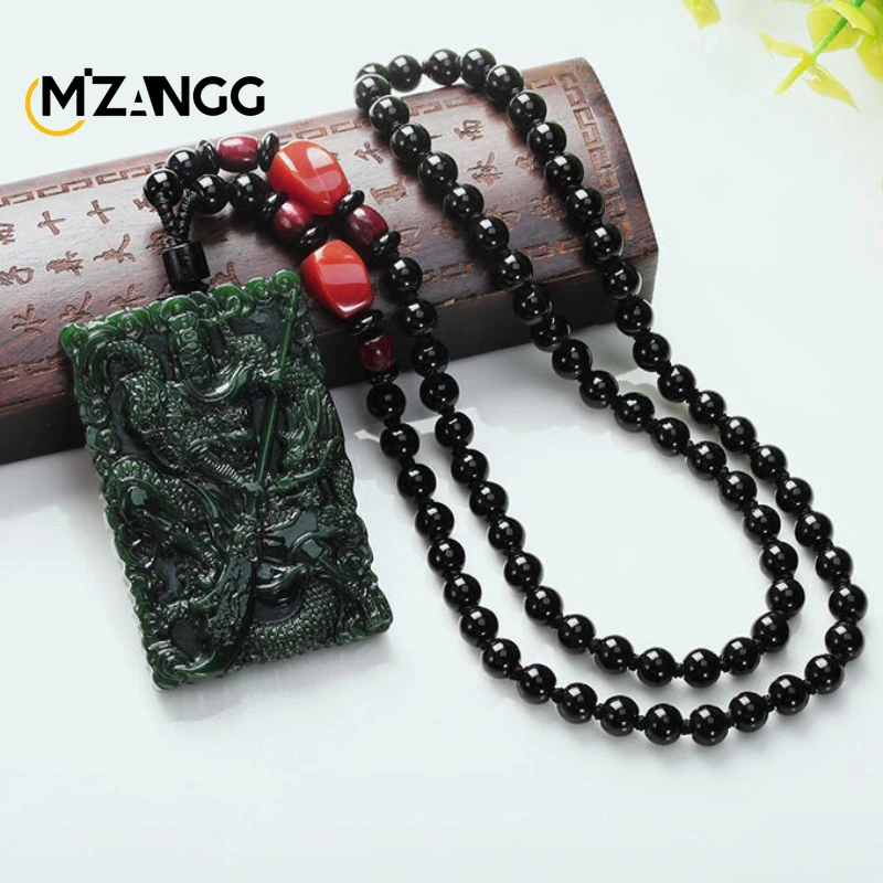 ハローアウトの彫刻が施されたネックレス,青翡翠の吊り下げチェーン