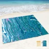Beach Blanket Waterproof Sandproof,Blue Marble Black Picnic Rugs with Sand Pockets and Stakes,Marbling Outdoor Pad for Seaside 3