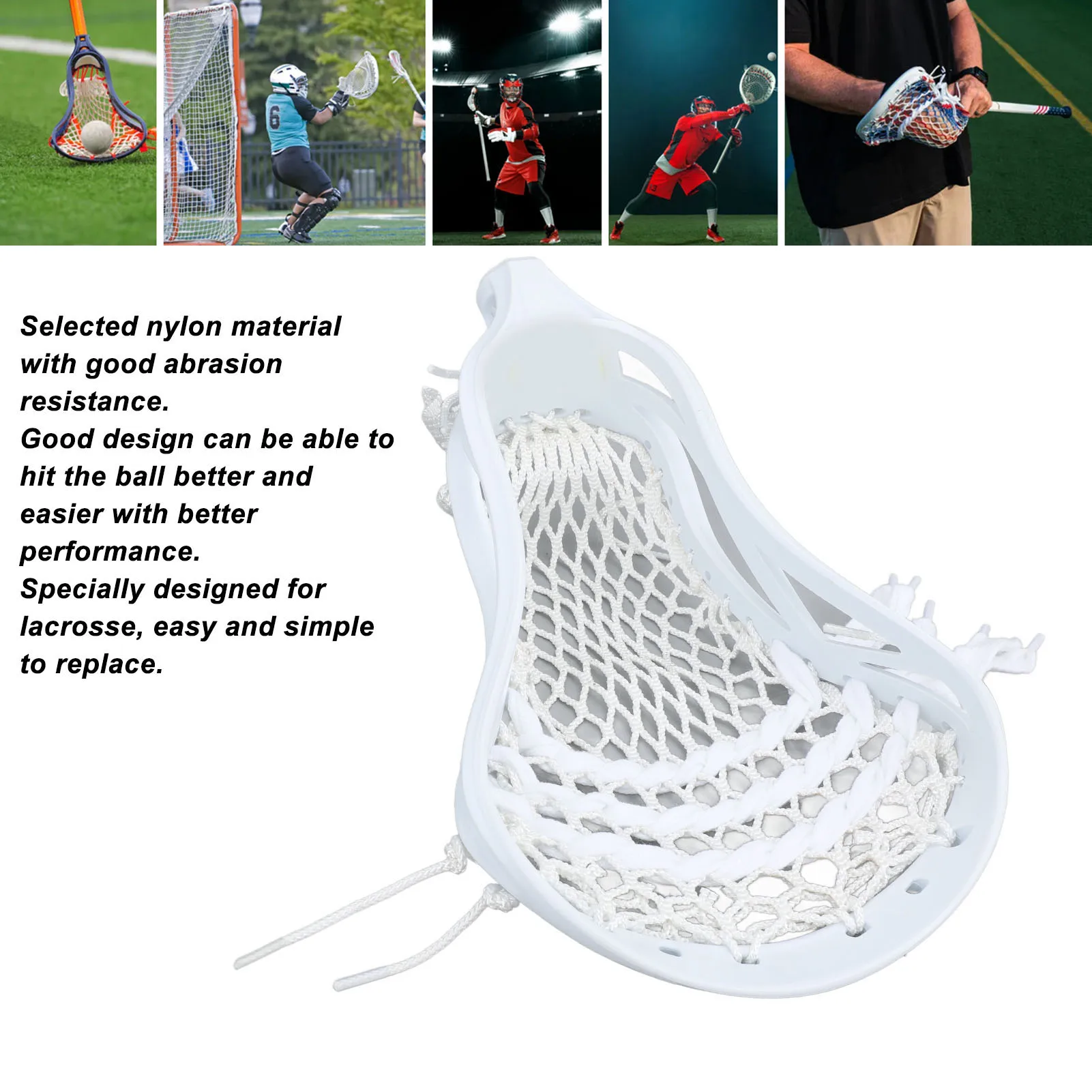 Lacrosse Head Mesh Strung Wear Proof Nylon Lacrosse Stick Heads for Training Competition Men