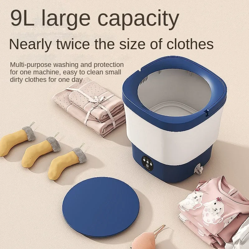 9l Mini Washing Machine With Spin Dryer Blue Light Antibacterial Underwear Sock Household Portable Automatic Washing Machine