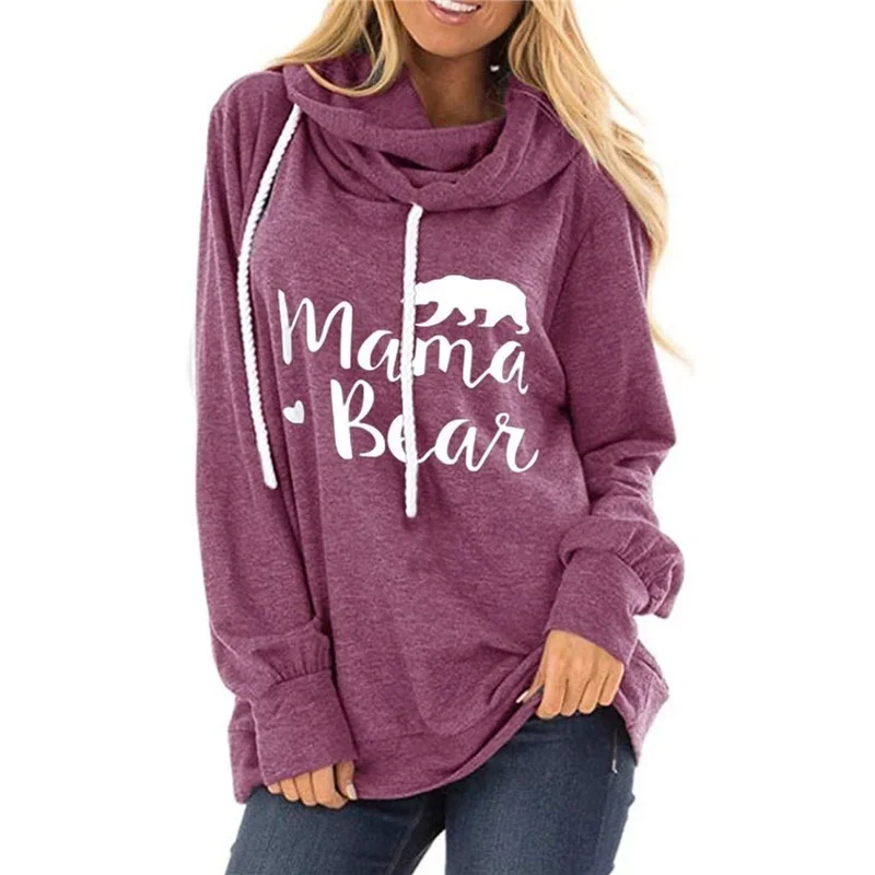 2024 Spring Women Mama Bear Letter Pattern Print Sweatshirt Hoodie Loose Cotton Pullover Casual Hooded Ladies Autumn Winter Tops