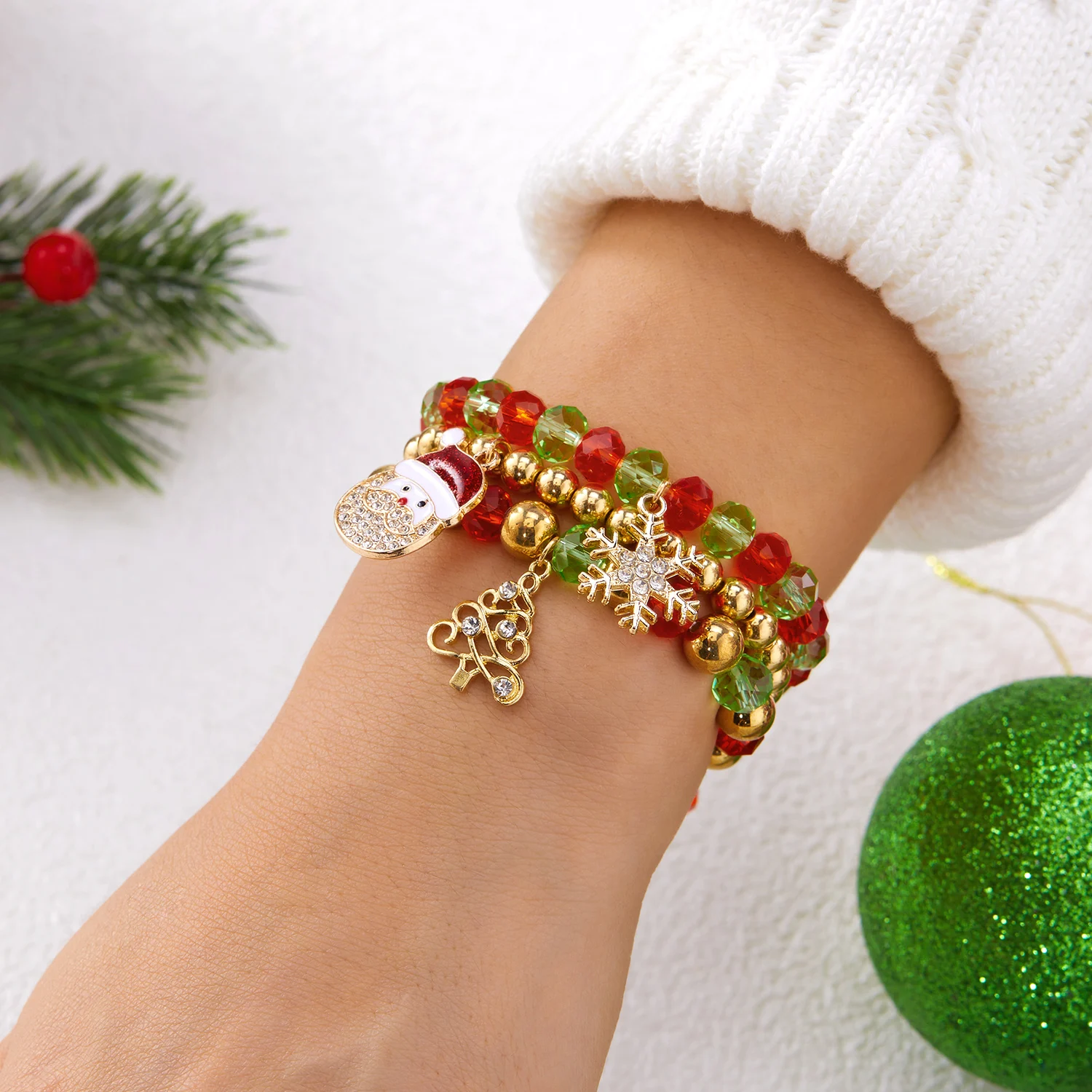 Einfaches Armband-Set für Weihnachten, Weihnachtsmann, Süßigkeiten, Schneemann, für Damen, glänzendes Lebkuchenmann-Armband, Party-Schmuckzubehör – Detail 5