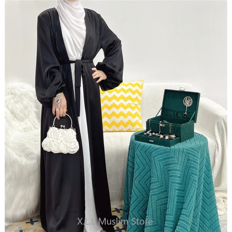 Satin Muslim Fashion Clothes Abayas Dames Dubai Ramadan Dress Jibab Robe Sleeveless And Sleeve Outfit Kaftan Robe Abaya Luxe