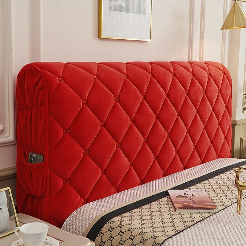 All inclusive Luxury Embroidered Velvet Quilted Headboard Cover Solid Color Soft Fluffy Short Plush All-inclusive Bed Head Cover