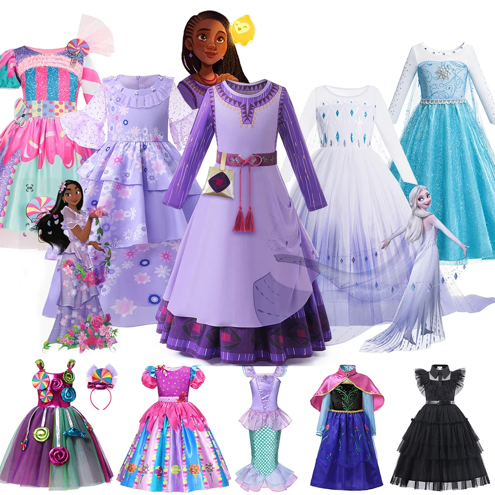 Disney New Movie Wish Asha Princess Costume Per Bambini Girl Christmas Frozen Elsa Anna Dresses Purim Festival Candy Dress Encanto