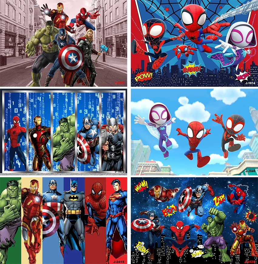 

Cartoon Superhero Theme Photography Backdrop Avengers Photo Backdrops for Boys Superhero Theme Birthday Party Decoration