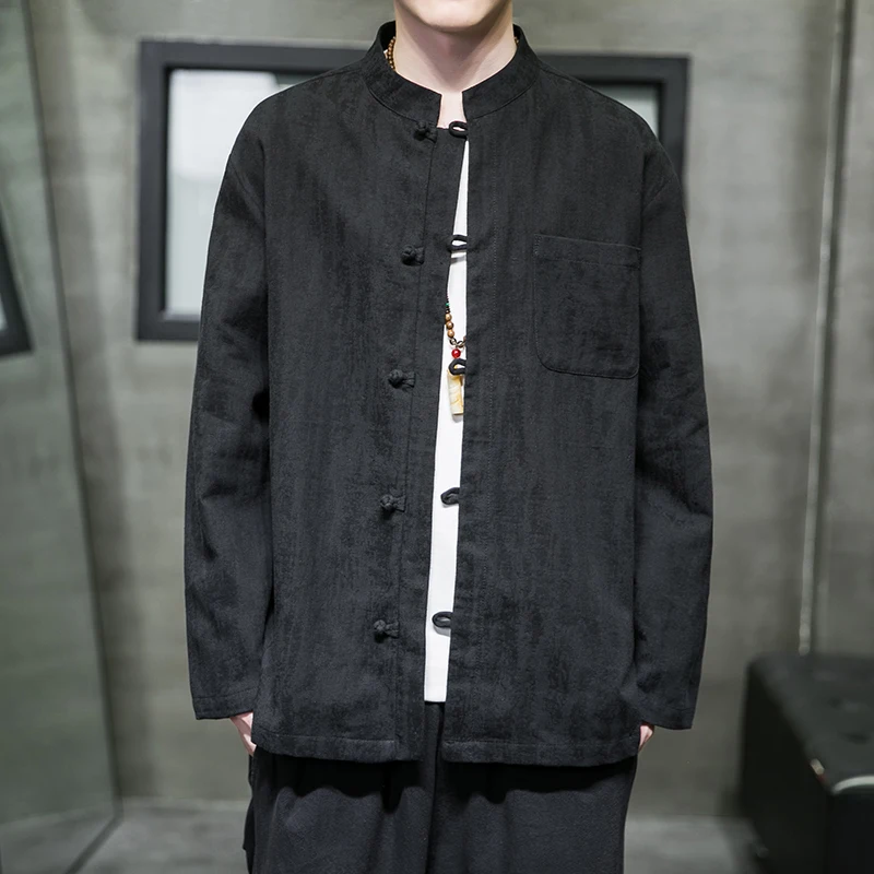 Chinese Style Spring Autumn Long Sleeve Shirts Men Clothing Loose