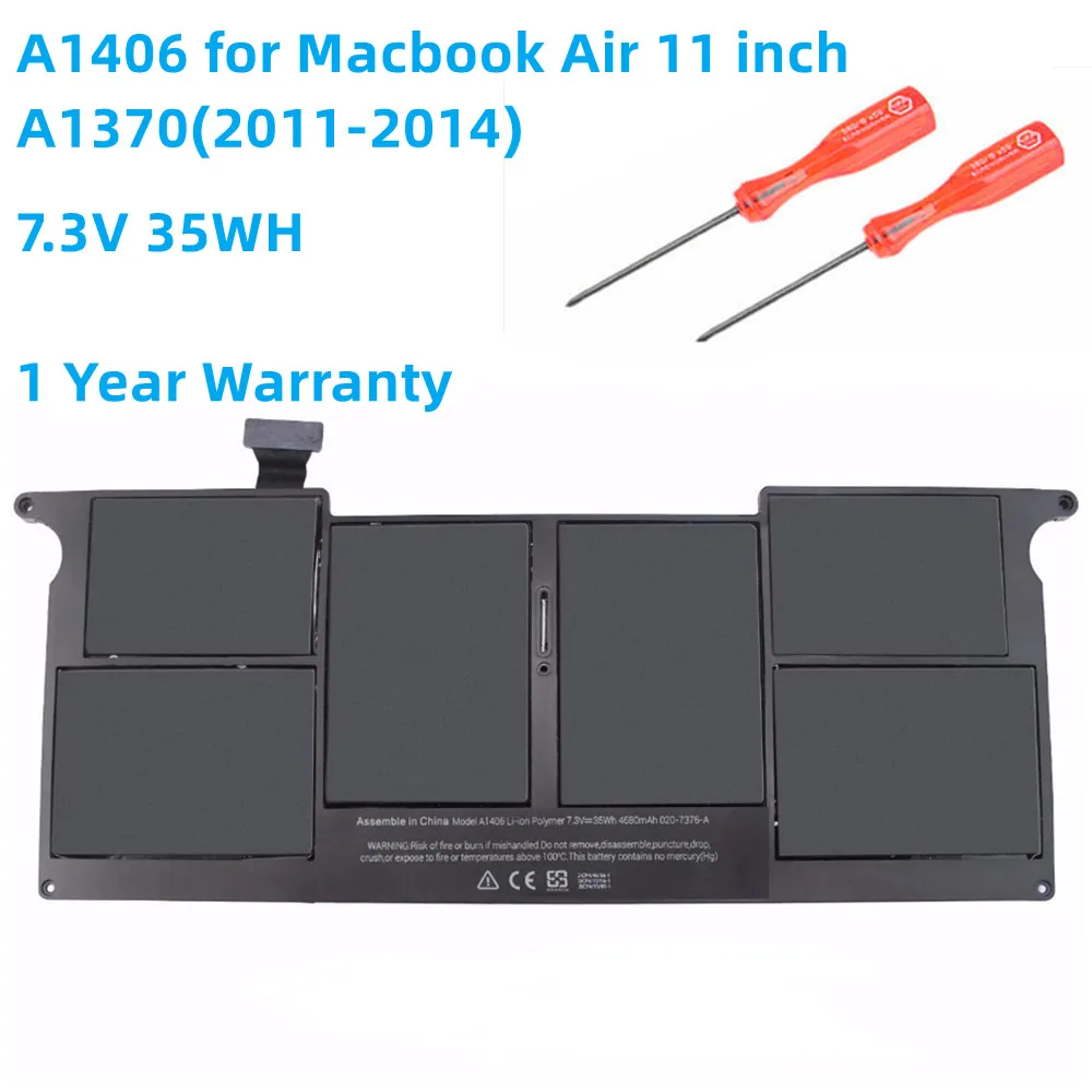 Bateria do Portátil para Apple Macbook Air Baterias Ferramentas Gratuitas 11 13 Polegada A1466 A1370 A1369 A1465 Notebook A1375 A1406 A1405