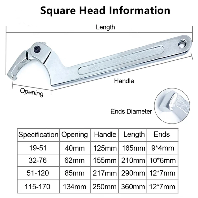 12/15 Inch Wrench Set Adjustable Hook Spanner Flat Round Ends Water Meter  Screw Nuts Driver Multitool Automobile Repair Tool