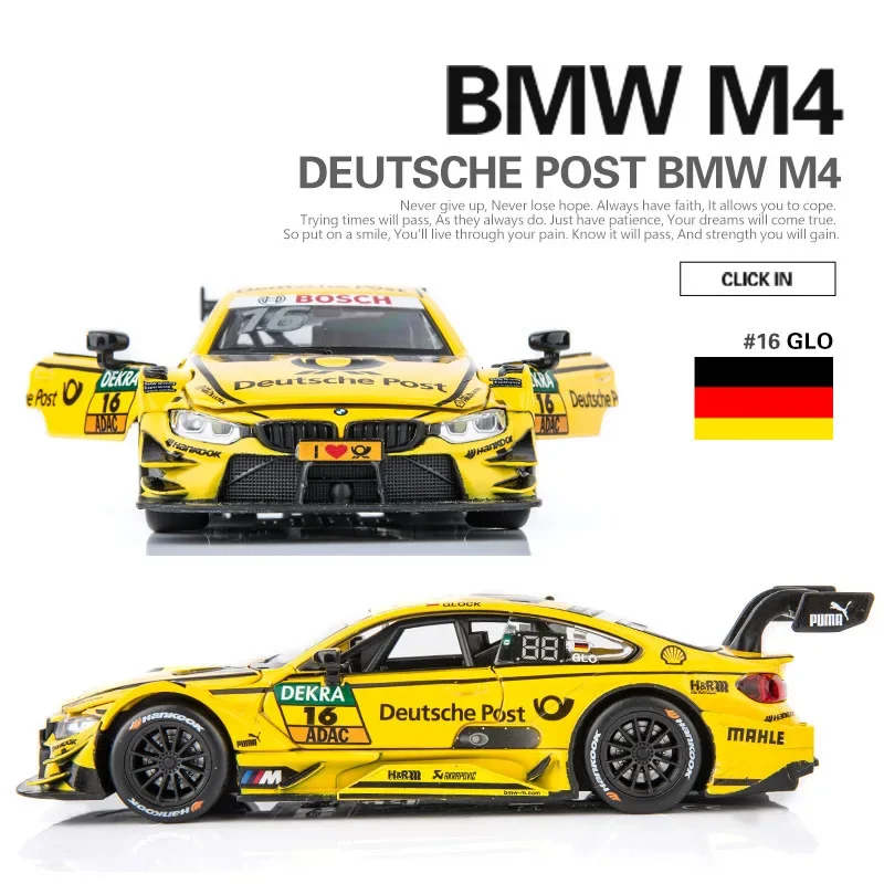 1:32 Alloy Diecast BMW M4 DTM Toys Cars Models 3 Doors
