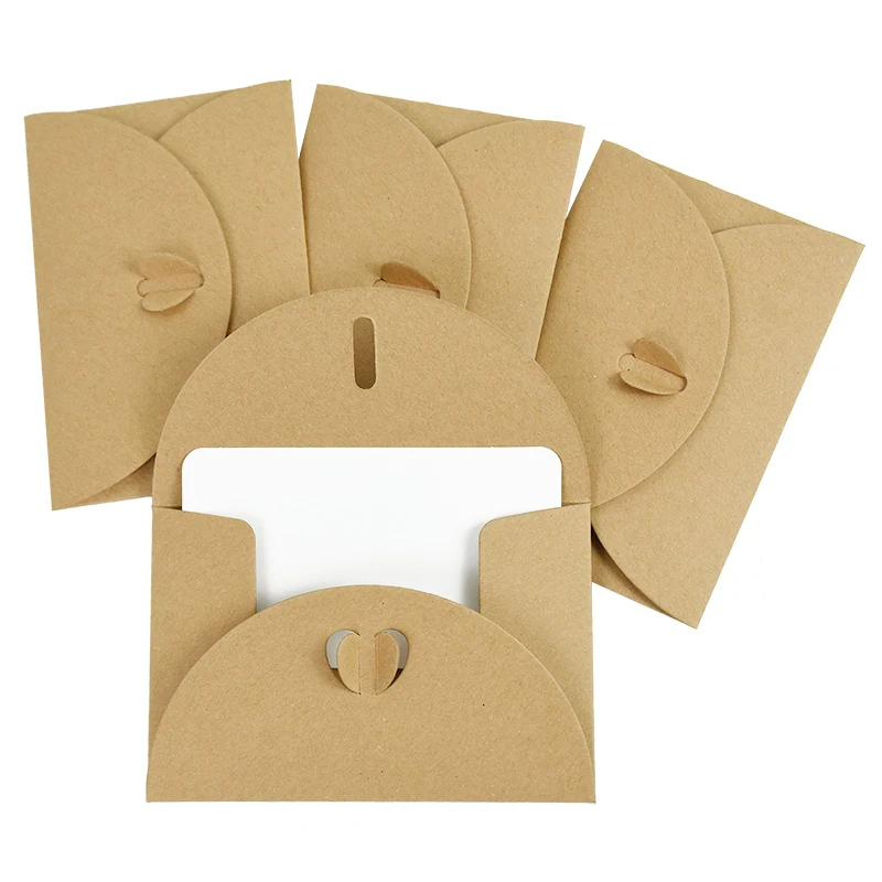 10pcs Kraft Paper Envelopes Love Heart Buckle Paper Invitations Gift Greeting Cards Wedding Birthday Christmas Cards