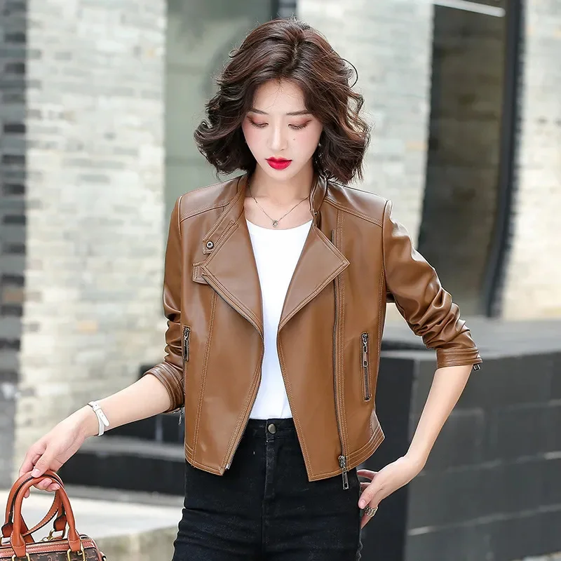 

2023 Spring Genuine Leather Jacket Women Real Silm Long Sleeve New Outerwear Women's