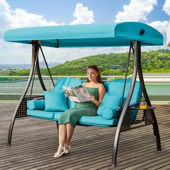 Outdoor Porch Swing with Adjustable Canopy 1