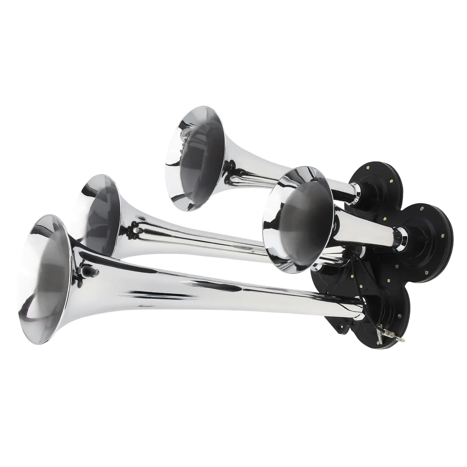 Car Air Horn 150.2db Trumpet 4-Trumpet Silver Super Loud Chrome Plated Zinc Alloy Universal Kit For Train Car Vehicle