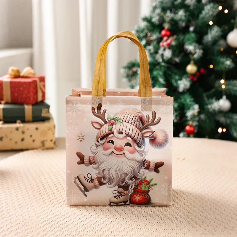 4 Stück Weihnachtsgeschenktüten Weihnachtsmann Vliesverpackungsbeutel mit Griffen Weihnachtsdekorationen für Zuhause 2025 Neujahrsgeschenke – Detail 8