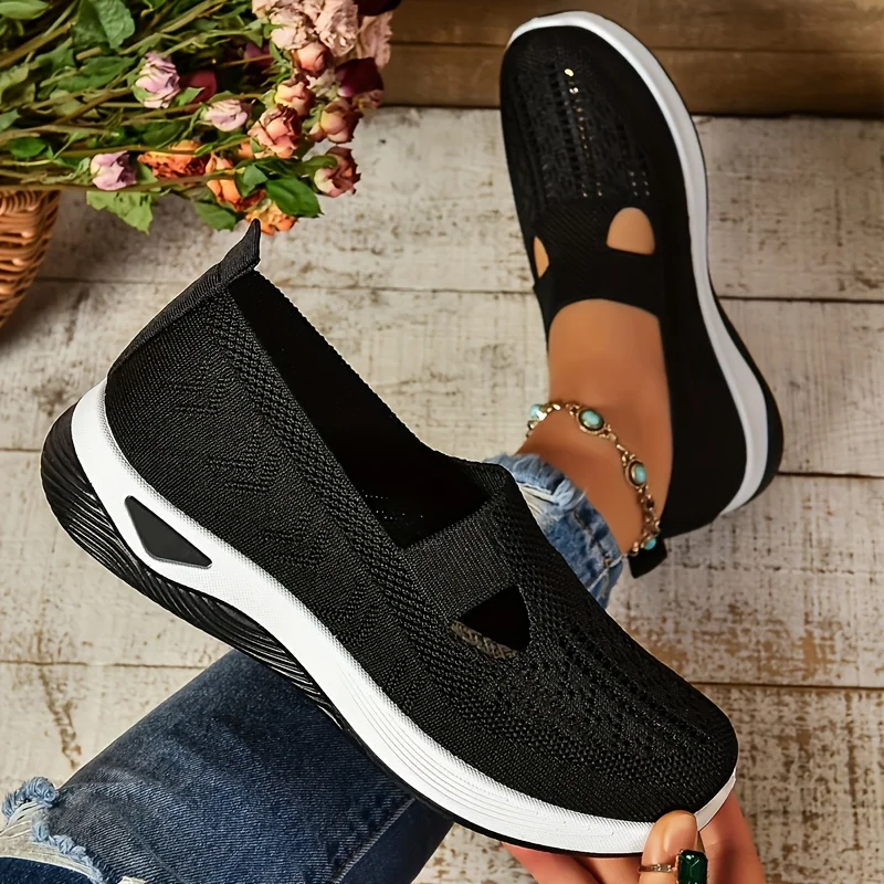 Simple Ladies Breathable Hollow Sneakers-casual Light Flat-bottomed Outdoor Walking Shoes, Suitable for Low Tops in All Seasons. 3