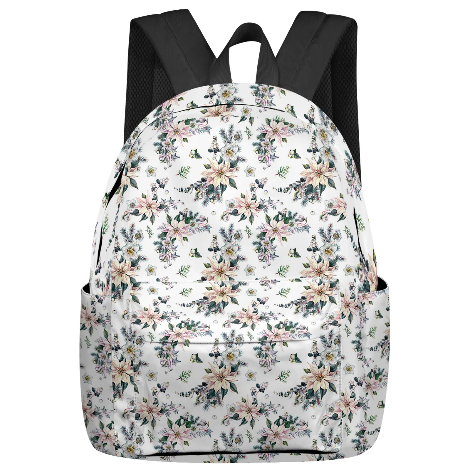 

Christmas Flowers And Plants Student School Bags Laptop Custom Backpack For Men Women Female Travel Mochila