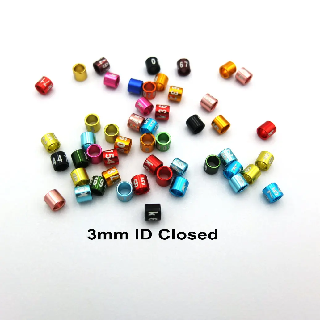 100PCS/lot Aluminium Bird Leg Bands Closed 3mm Canary Rings Non-Custom Random-Character Color-Mixture