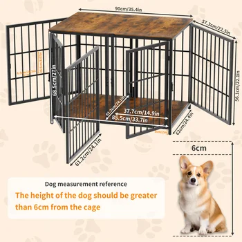 Heavy Duty Dog House End Table Furniture with Four Doors and Lock Latches Divider Wood Metal Pet Kennel Cage Crate 4