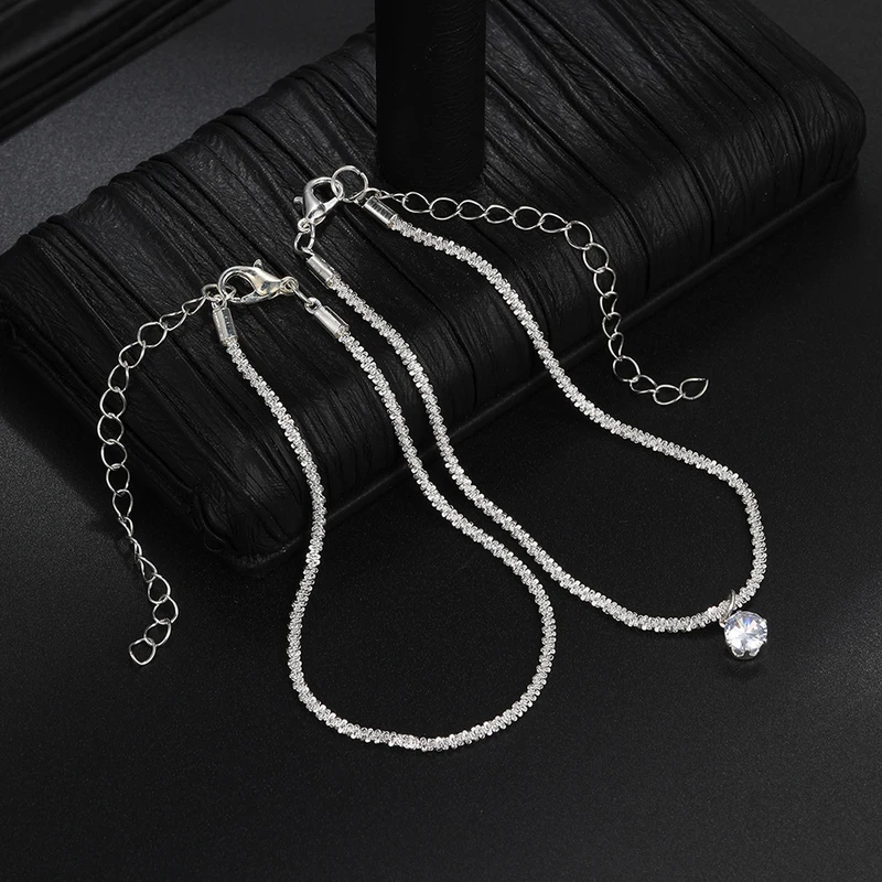 Shiny Silver Color Zircon Pendant Anklets
