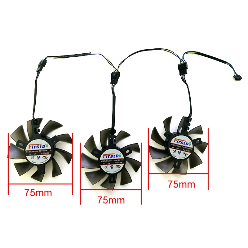 Amd Xfx Radeon VII 그래픽 비디오 카드 냉각 팬, DIY 4 핀 FD7010H12S, 75mm, 3 개