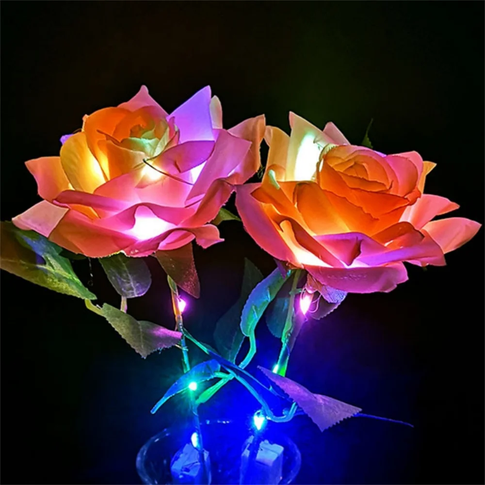 

1pc LED Glowing Rose Artificial Flower With String Lights For Christmas Anniversary Birthday Valentine'S Day Gift Party Supplies