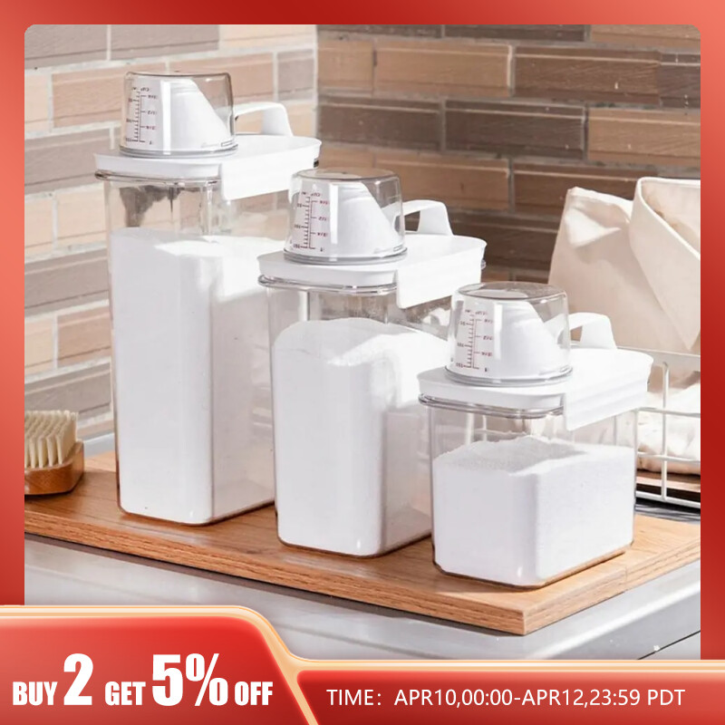  Airtight Laundry Detergent Dispenser Powder Storage Box Clear Washing Powder Liquid Container with Lids Jar 