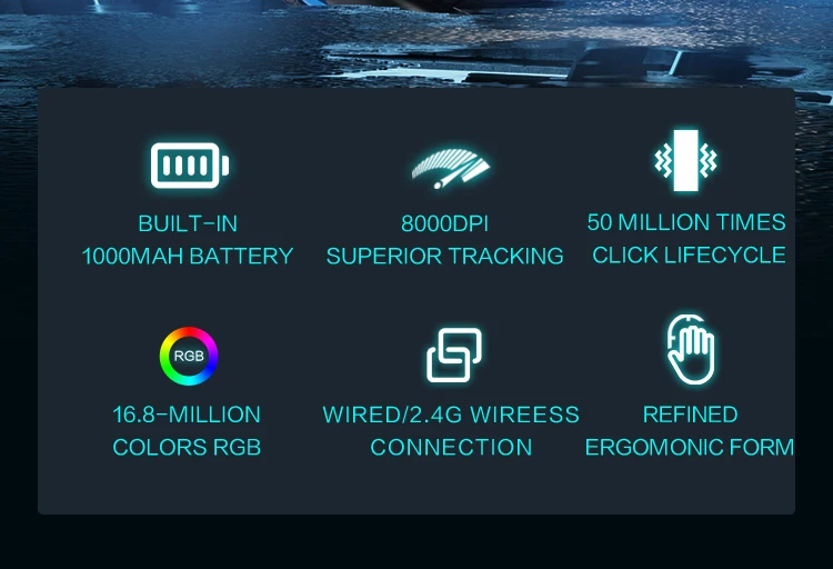 Fio, RGB, Gamer, 8000 DPI, 1000mAh, Laptop, PC Gaming