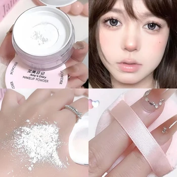 Polvere sciolta con impostazione dell'aria Trasparente bianca Finitura opaca a lunga durata Trucco Controllo dell'olio Copertura Cosmetici in polvere per il viso con soffio 1