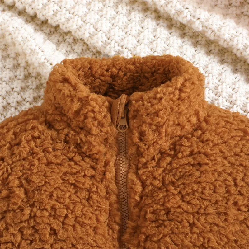 Winter Warm Baby Boy Girls Fleece Jacket Long Sleeve Stand Collar Zipped Coats Outwear with Pockets For Toddler Infant Clothes