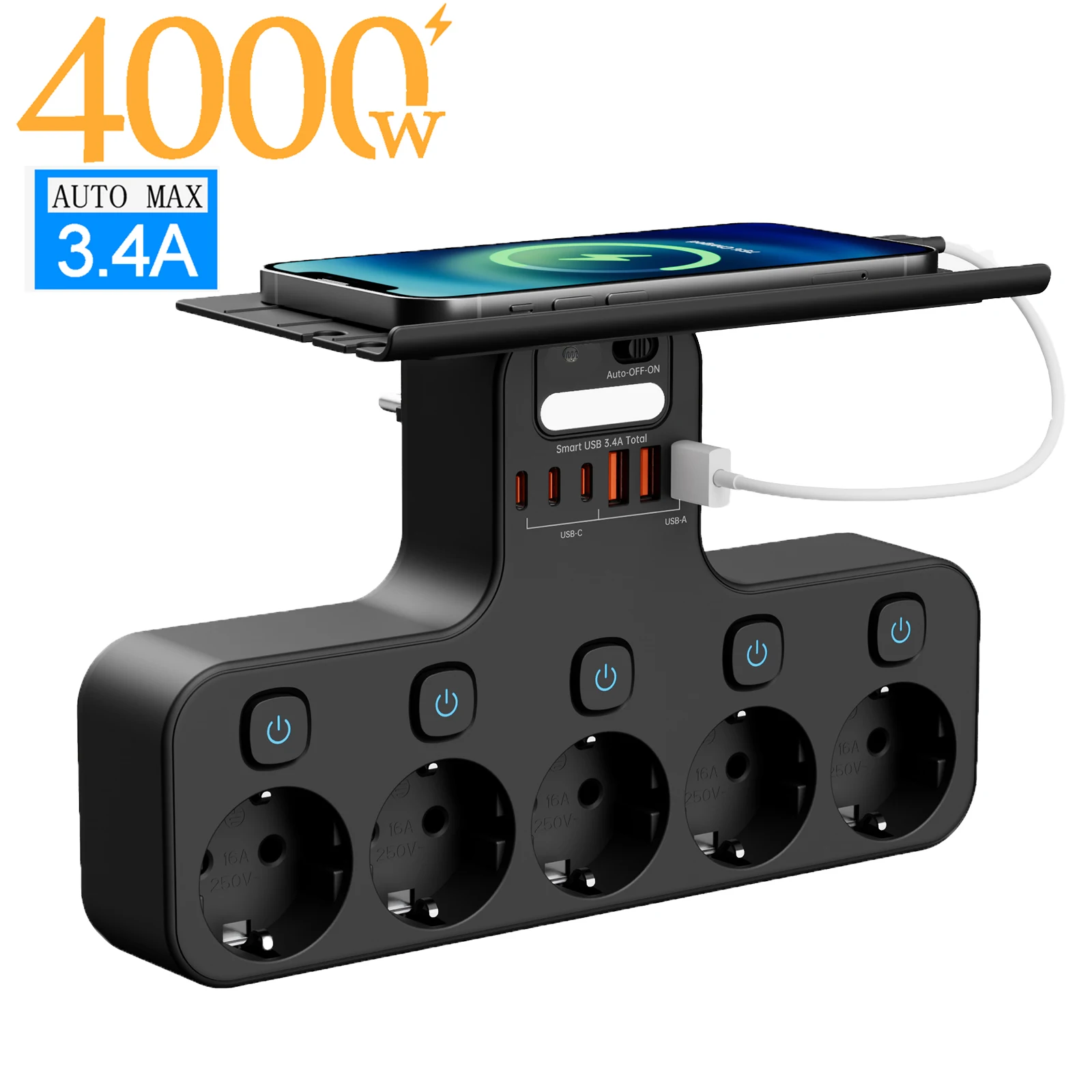 4000W EU Plug Multi-Function Wall Mounted Power Strip Independent Switches S02ff248a2648401f83726d32e25d0b88H