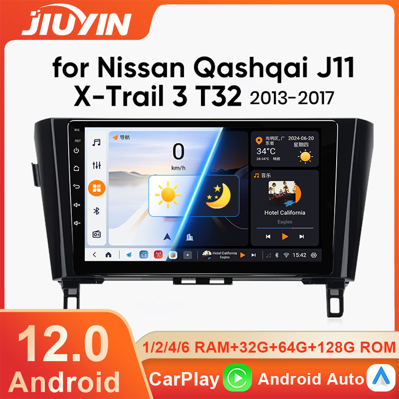 JIUYIN 2 Din Android 12 Car Radio for Nissan Qashqai 2 J11 X-Trail T32 Rogue 2013-2021 Multimedia Player 2Din Carplay Head Unit