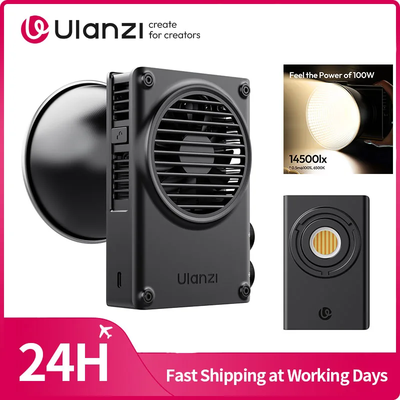 ULANZI 100W COB LED Lumière Vidéo, Alimenté En PD 3.0 Type-C, Lampe Photo 14500lx, Bi-Color Lumière Studio 2700K-6500K, CRI≥96/TLCI≥98, Commande Par Bouton Rotatif, Légère (330g), Monture Bowens