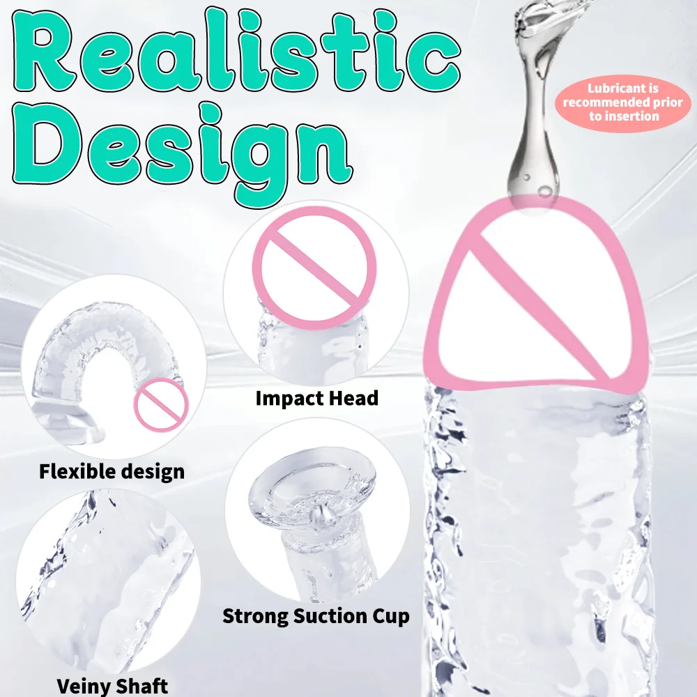 Realistic Dildo Clear Soft Lifelike Sex Toy with Vein Texture Penis for Vagina Anal Stimulation with Strong Suction Cup Adulttoy