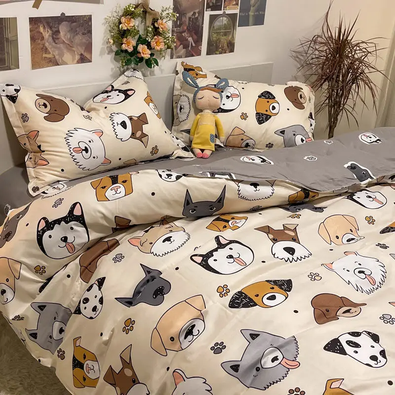 4PCS Dog Bed Sheets Queen Size Puppy Pattern Bedding Sheet Set Pillowcases  Kids