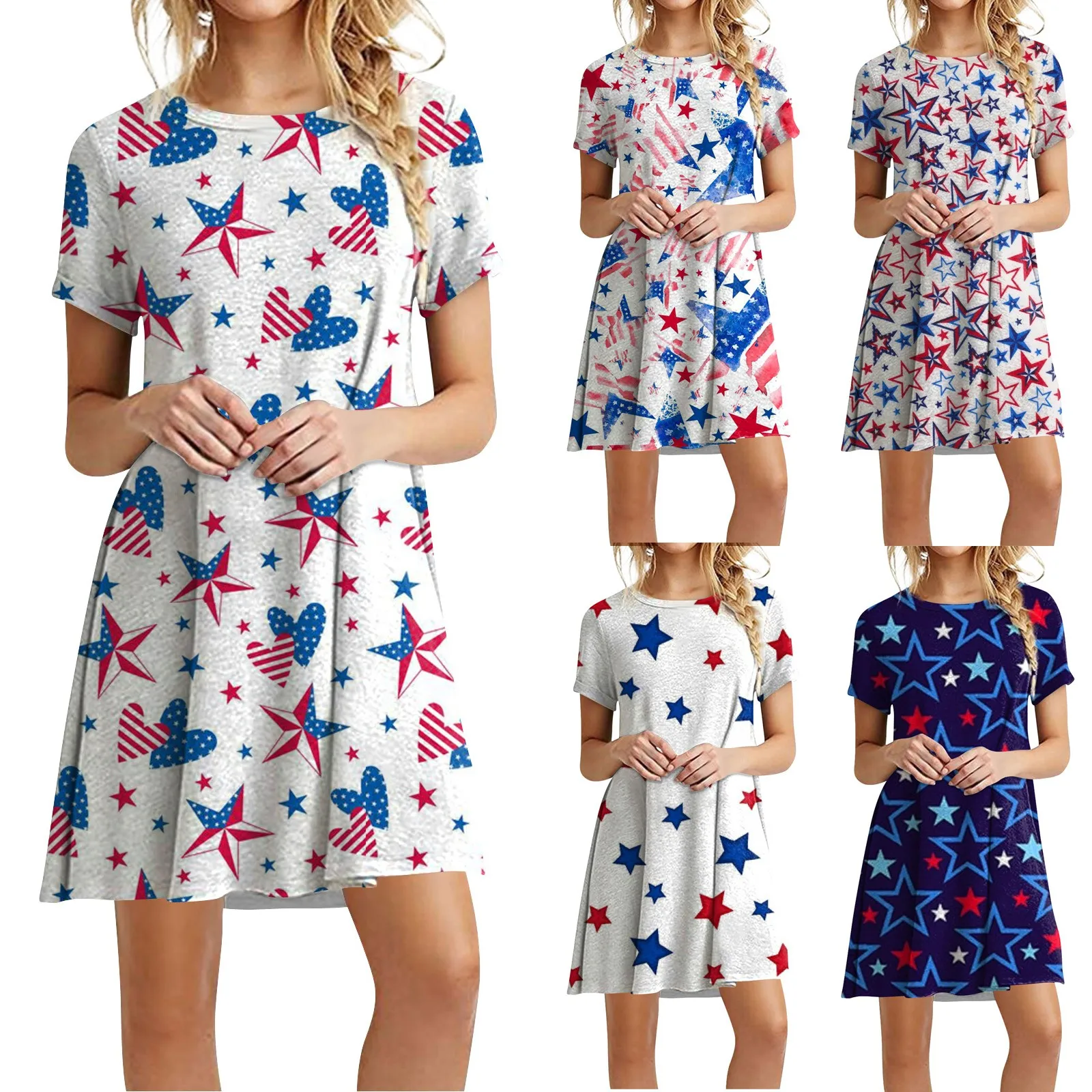 

Women'S Summer Dress Independence Day Print Loose Crewneck Short-Sleeved Dress Elegant Party Dresses For Women 2023 Vestidos