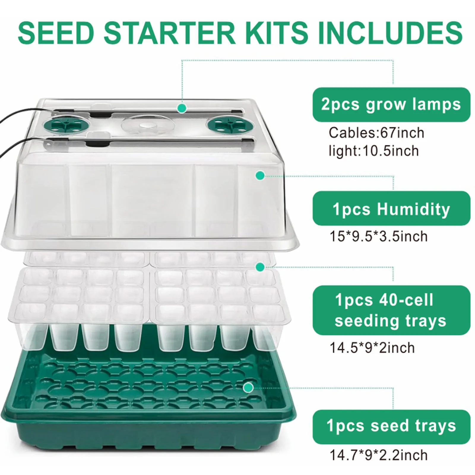 

Illuminated Seed Starter Tray Set Germination Trays with Grow Light for Seedling Indoor Gardening Hydroponic Growing Microgreens