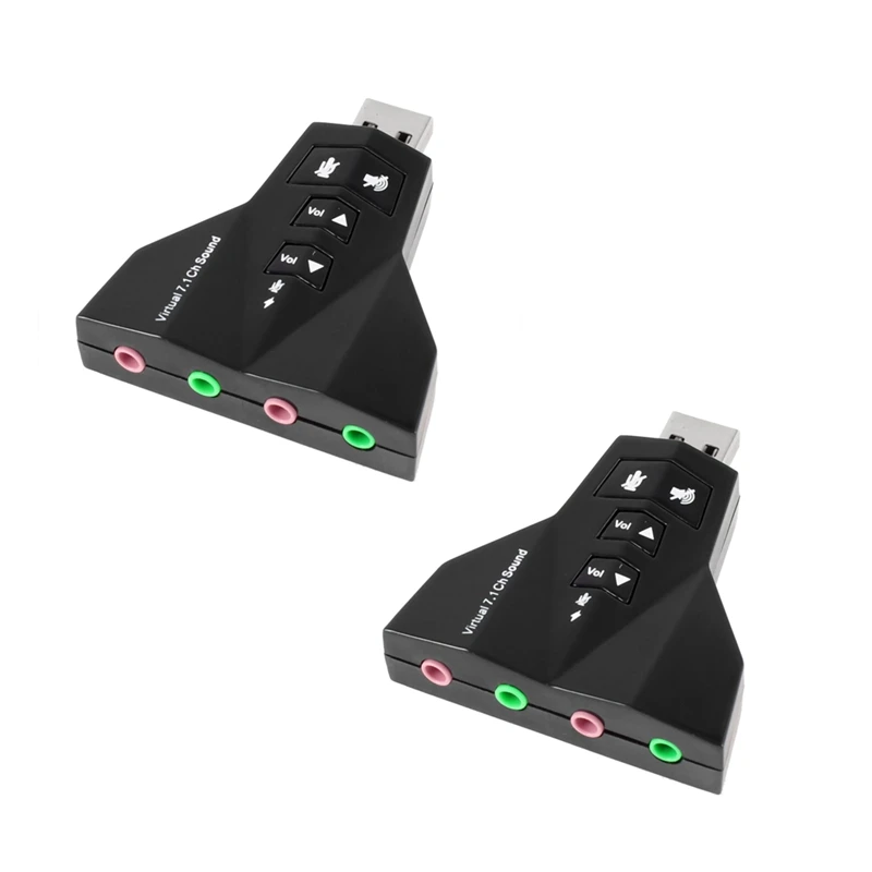 2X, 3.5Mm Plug USB 2.0 To 3D Virtual Audio Sound Card Adapter 7.1 CH