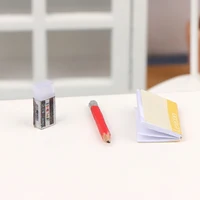 1 Set 1:12 Dollhouse Miniature Notebook Pencil Eraser Student Stationeries Model Kid Pretend Play Toys Doll House Accessories 2