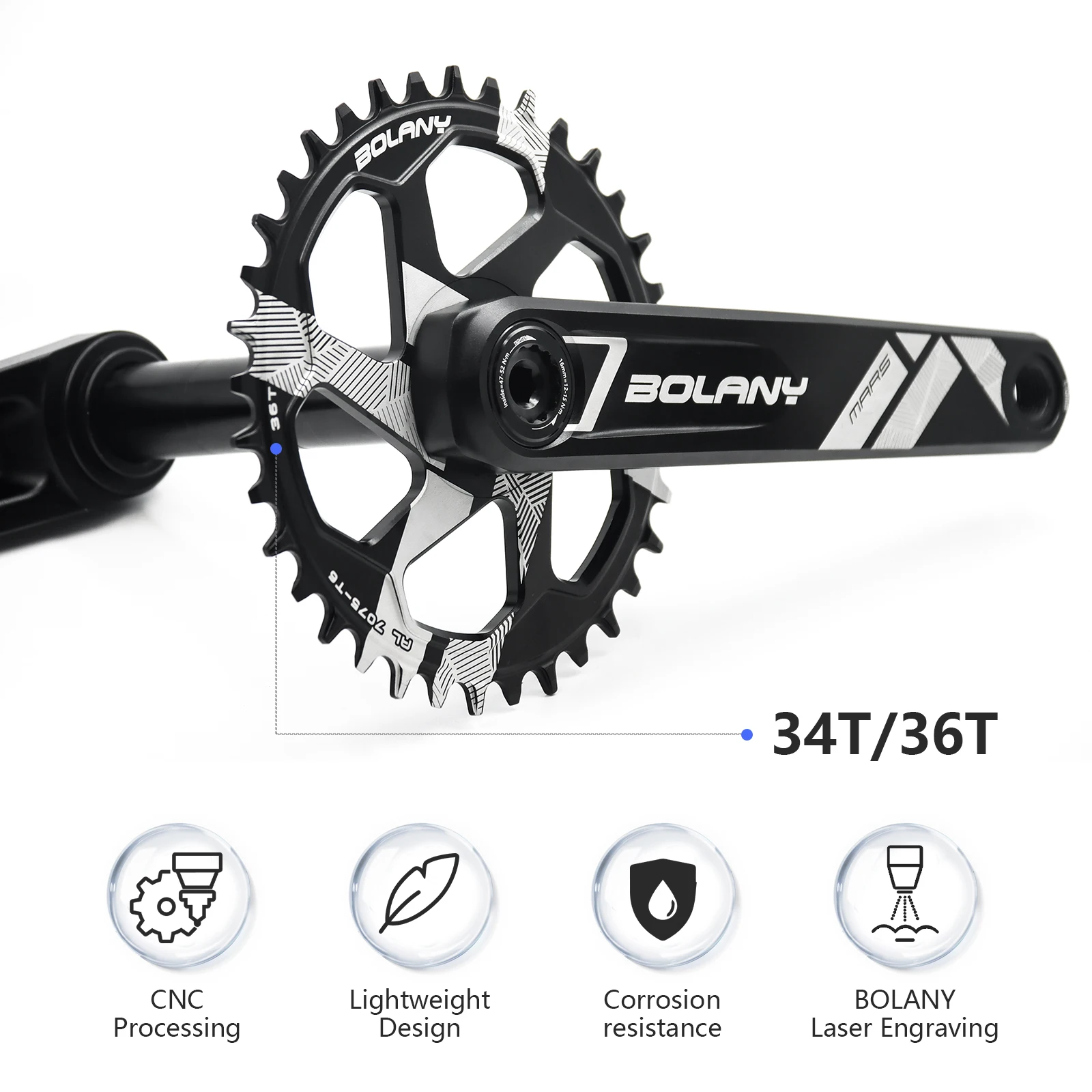 Pédalier VTT Carré 104 BCD - Manivelle 170 Mm - Plateau 32/34/36T - Compatible Shimano, SRAM - 13