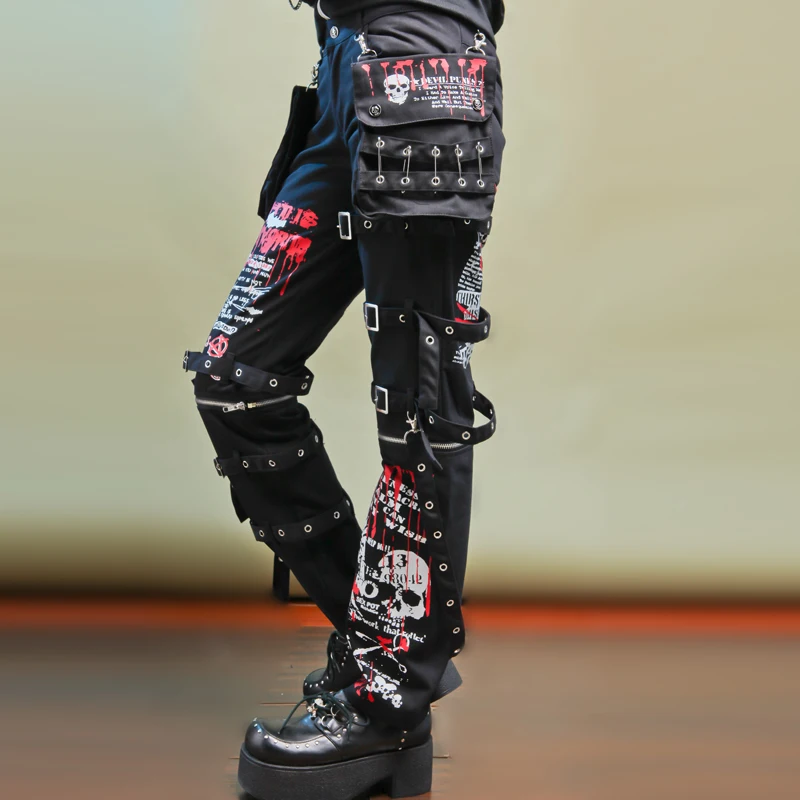 Y2k Jeans Pants Men Men's Jeans Punk Retro Skull Pattern Skeleton Gothic kill Matt Rock Printing Graffiti Straight Pants Neutral