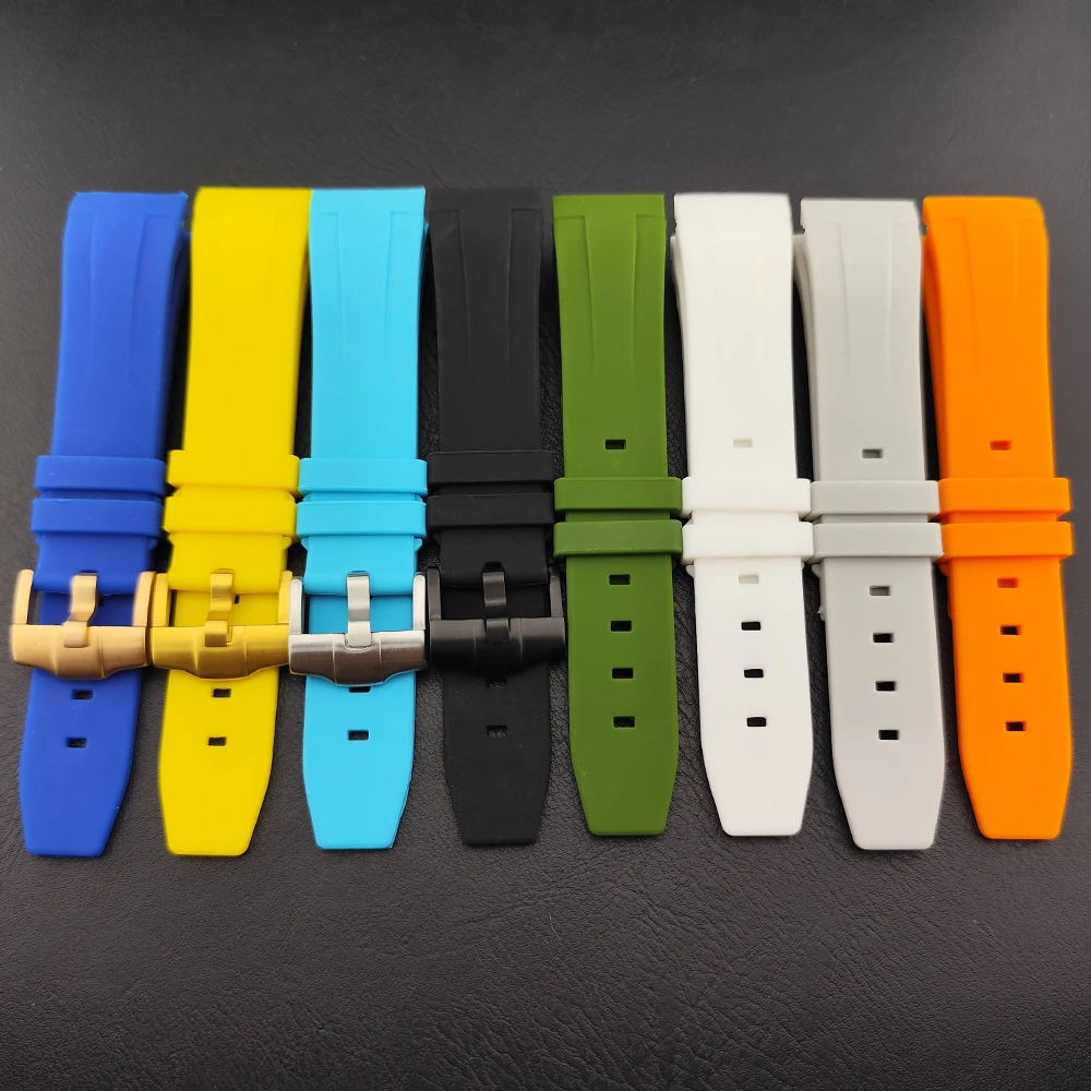 Premium Blue/White 22mm Waterproof Rubber Watch Strap with Stainless Steel Buckle