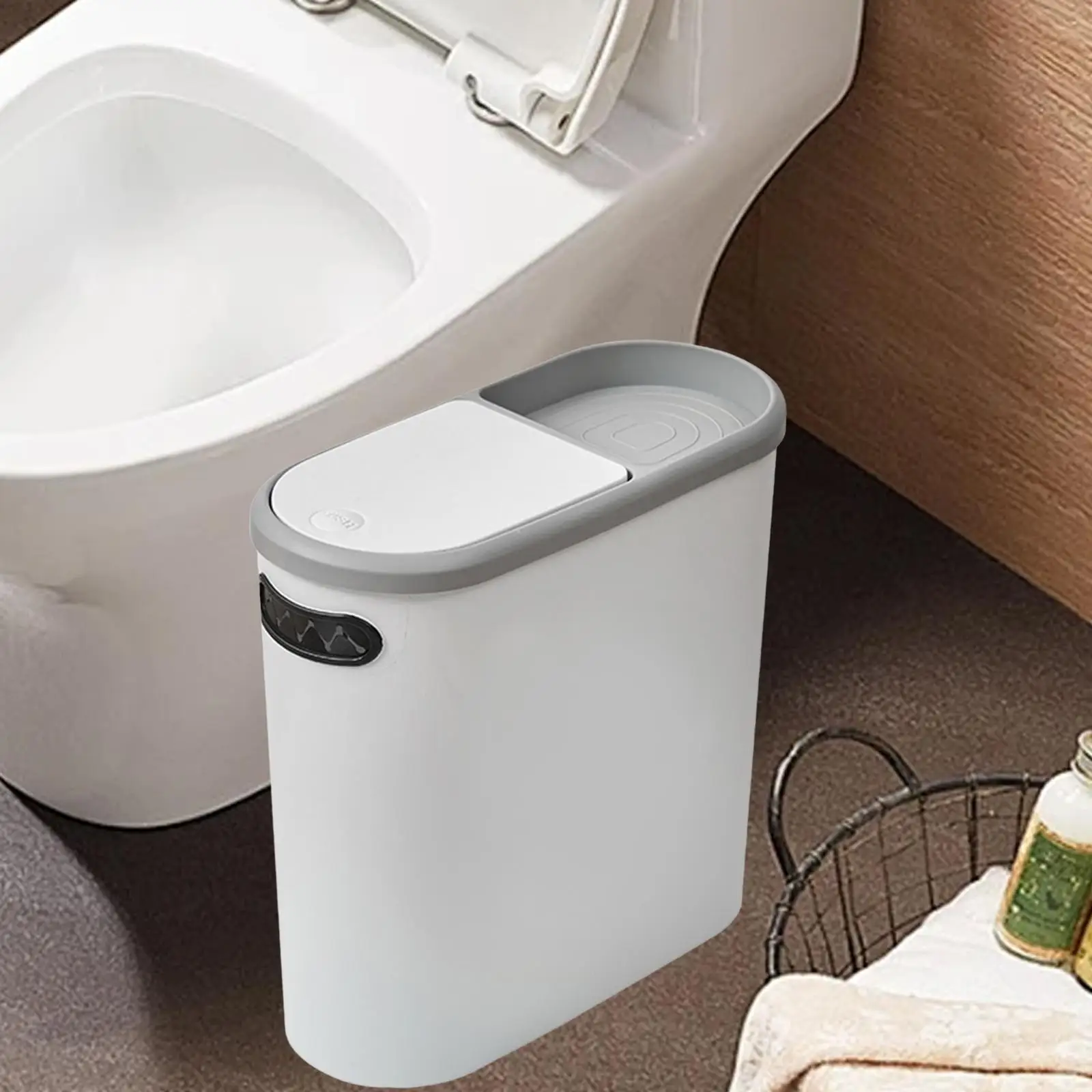 Nordic Dustbin Bathroom Trash Can 10L Simple Thin Narrow Garbage Can Kitchen Wastebasket for Office Study Home Living Garage